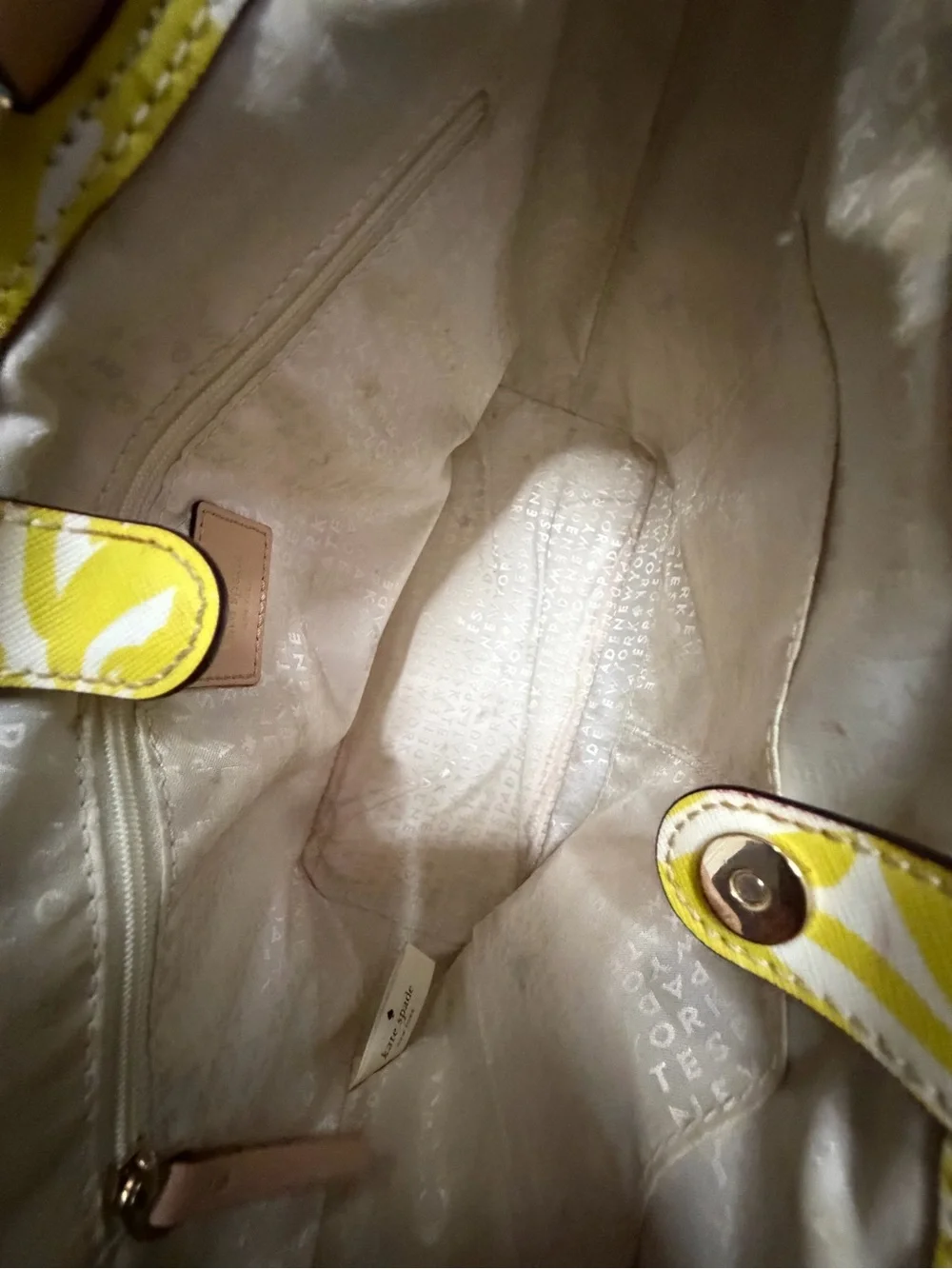 Kate Spade Yellow Palm-Print Tote Bag with Tan Handles